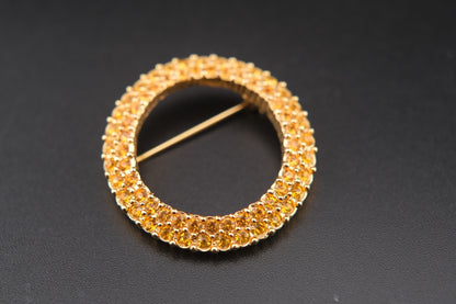 Vintage Boucher Amber Rhinestone Circle Brooch | Gold-Tone Wreath Pin