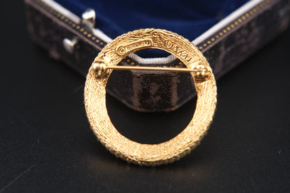 Vintage Boucher Amber Rhinestone Circle Brooch | Gold-Tone Wreath Pin