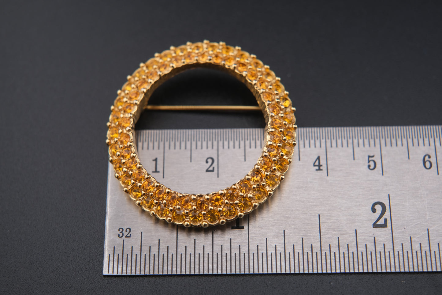 Vintage Boucher Amber Rhinestone Circle Brooch | Gold-Tone Wreath Pin