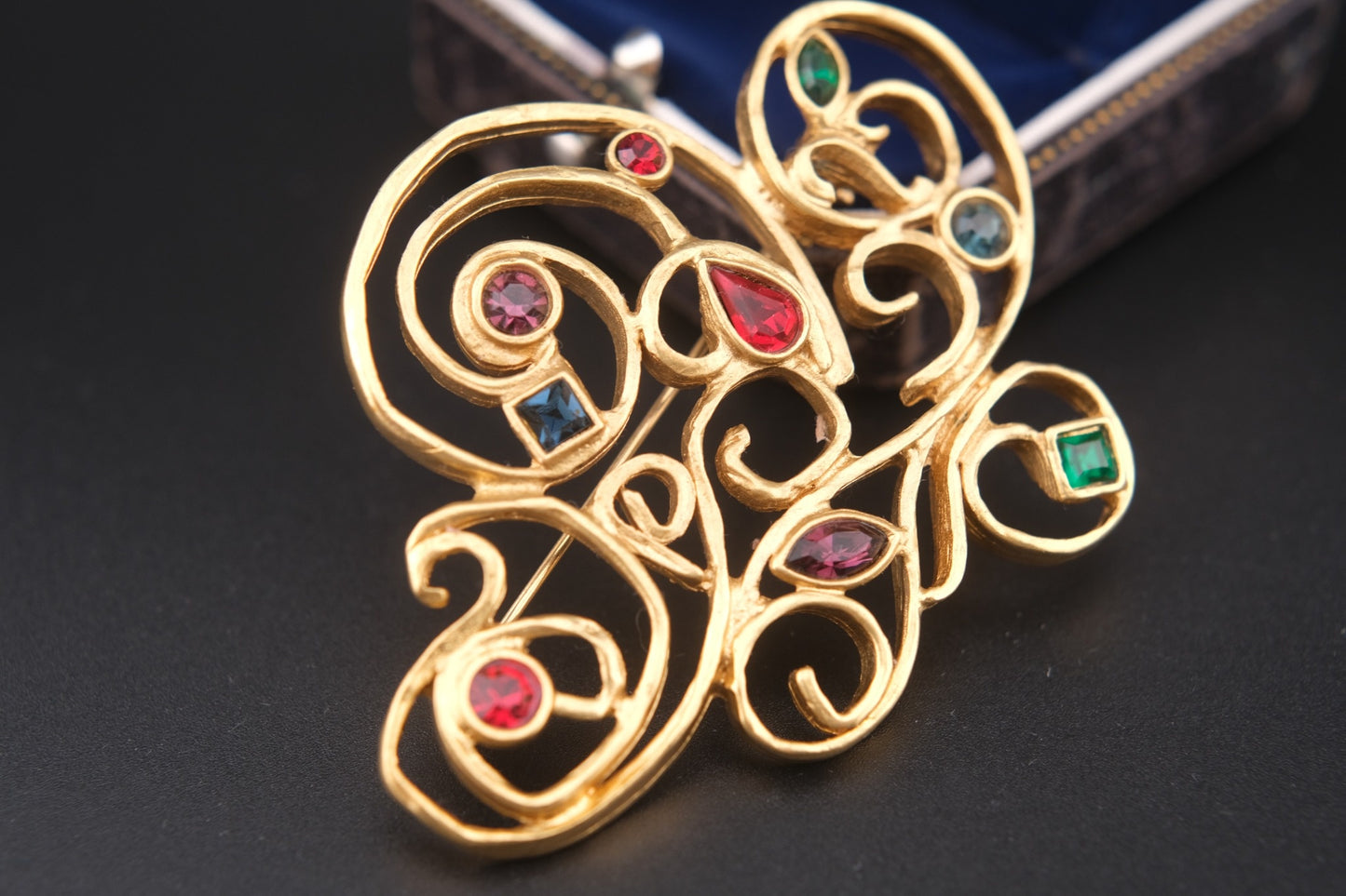 ❤️ Vintage Jean-Louis Scherrer Brooch – Gold-Tone with Multicolor Gemstones