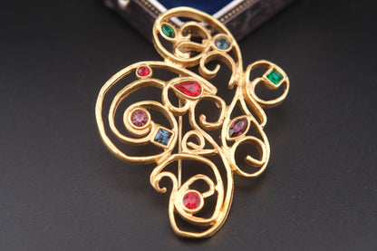 ❤️ Vintage Jean-Louis Scherrer Brooch – Gold-Tone with Multicolor Gemstones