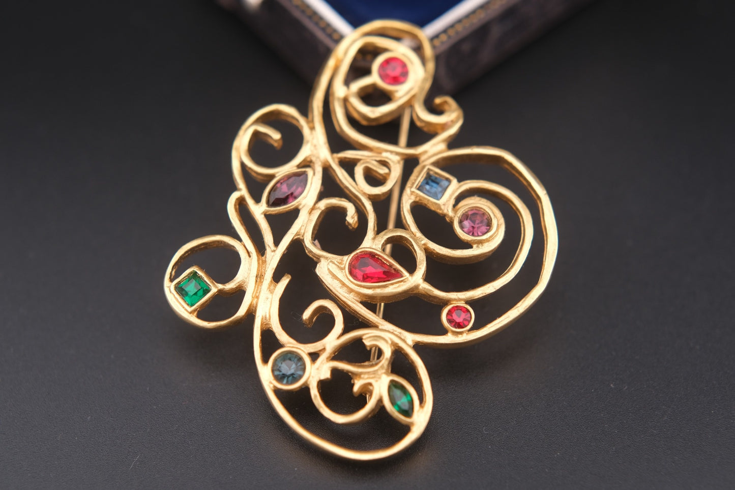 ❤️ Vintage Jean-Louis Scherrer Brooch – Gold-Tone with Multicolor Gemstones