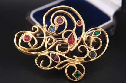❤️ Vintage Jean-Louis Scherrer Brooch – Gold-Tone with Multicolor Gemstones