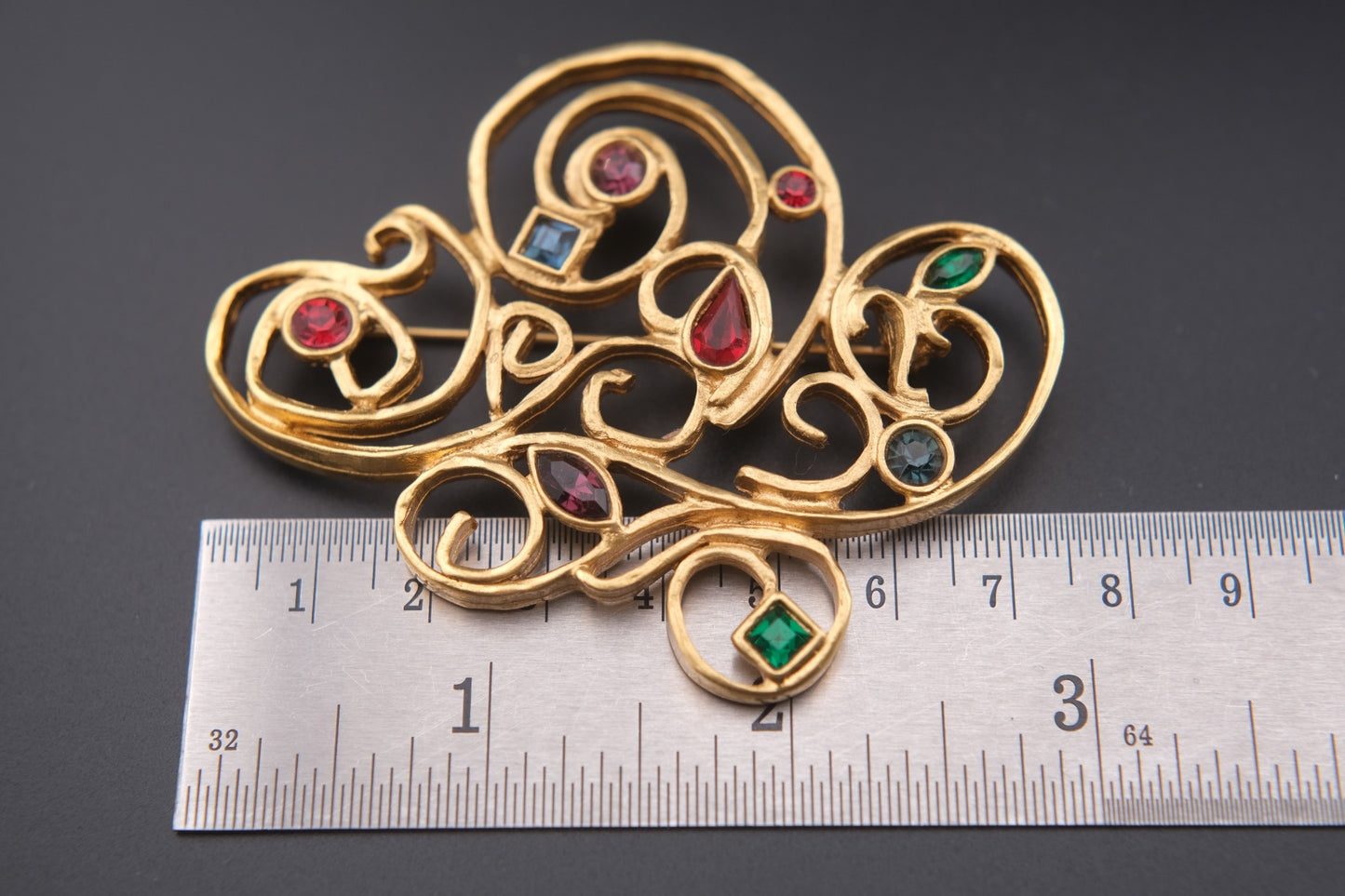 ❤️ Vintage Jean-Louis Scherrer Brooch – Gold-Tone with Multicolor Gemstones