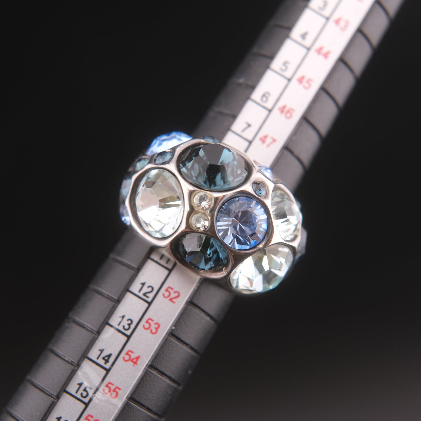 ❤️ Vintage Agatha Paris Crystal Dome Statement Ring Blue Tone Silver Finish Size 5
