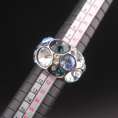 ❤️ Vintage Agatha Paris Crystal Dome Statement Ring Blue Tone Silver Finish Size 5