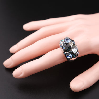 ❤️ Vintage Agatha Paris Crystal Dome Statement Ring Blue Tone Silver Finish Size 5