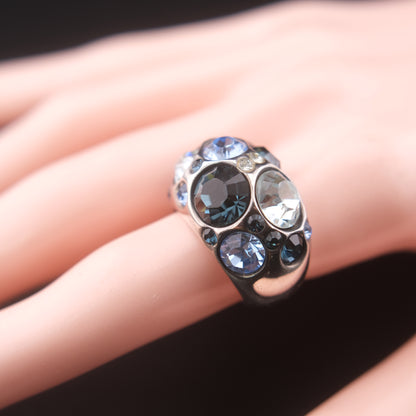 ❤️ Vintage Agatha Paris Crystal Dome Statement Ring Blue Tone Silver Finish Size 5