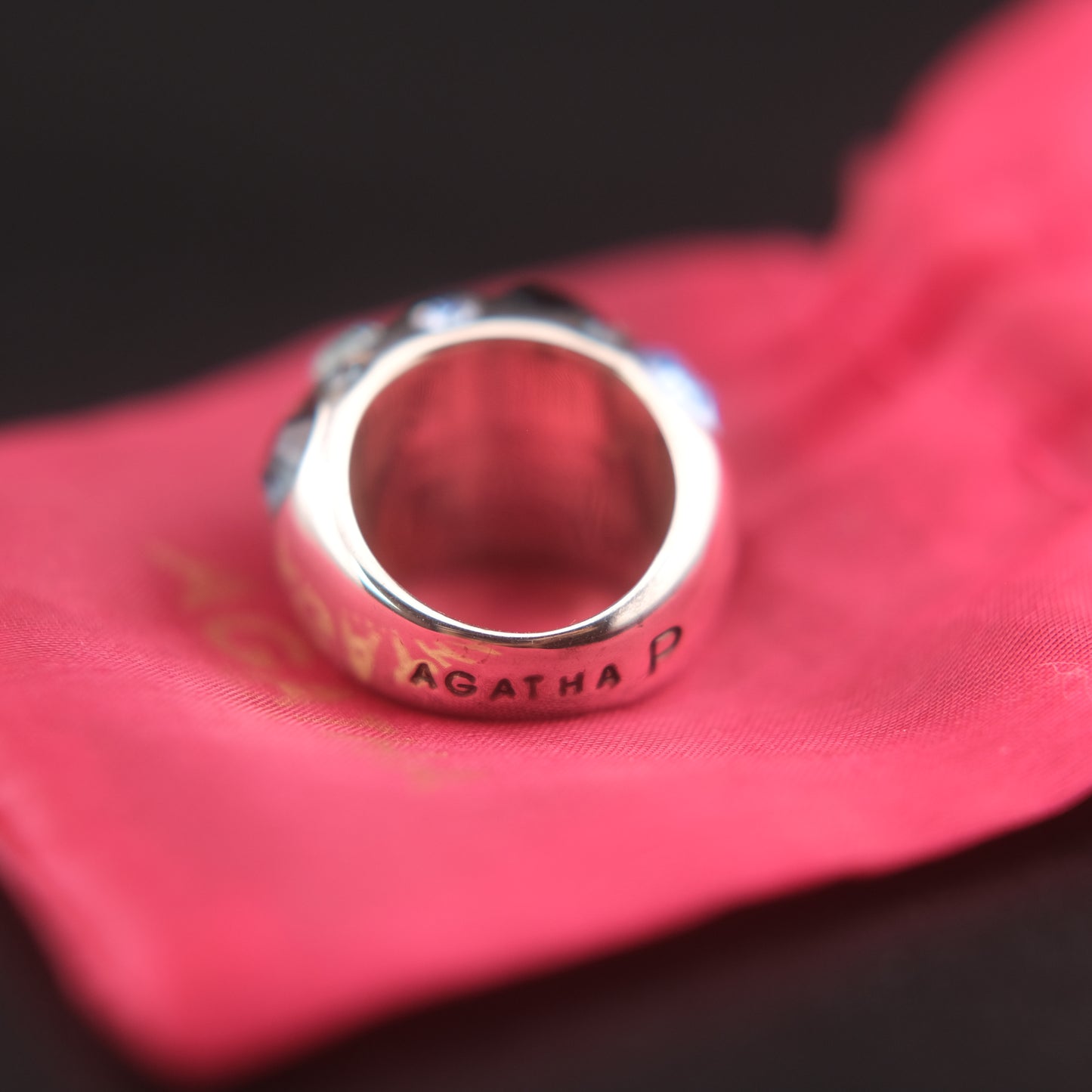 ❤️ Vintage Agatha Paris Crystal Dome Statement Ring Blue Tone Silver Finish Size 5