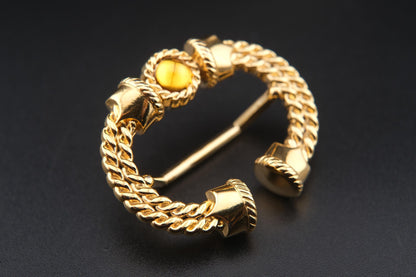 Vintage Malka Paris Gold-Tone Scarf Ring with Amber Cabochon