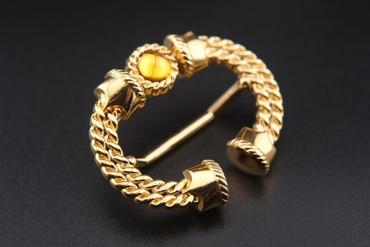 Vintage Malka Paris Gold-Tone Scarf Ring with Amber Cabochon