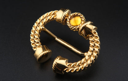 Vintage Malka Paris Gold-Tone Scarf Ring with Amber Cabochon