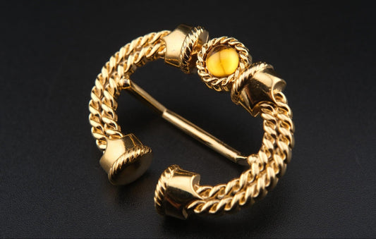 Vintage Malka Paris Gold-Tone Scarf Ring with Amber Cabochon