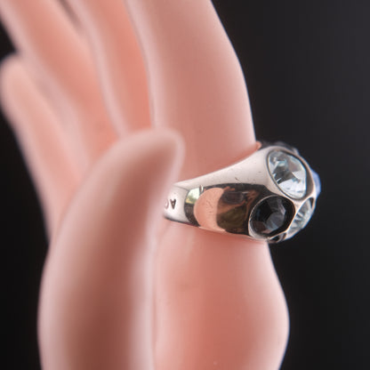❤️ Vintage Agatha Paris Crystal Dome Statement Ring Blue Tone Silver Finish Size 5