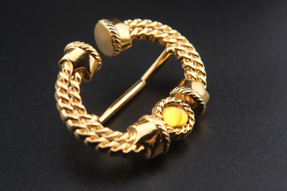 Vintage Malka Paris Gold-Tone Scarf Ring with Amber Cabochon