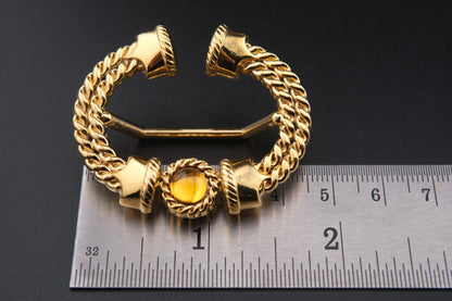 Vintage Malka Paris Gold-Tone Scarf Ring with Amber Cabochon