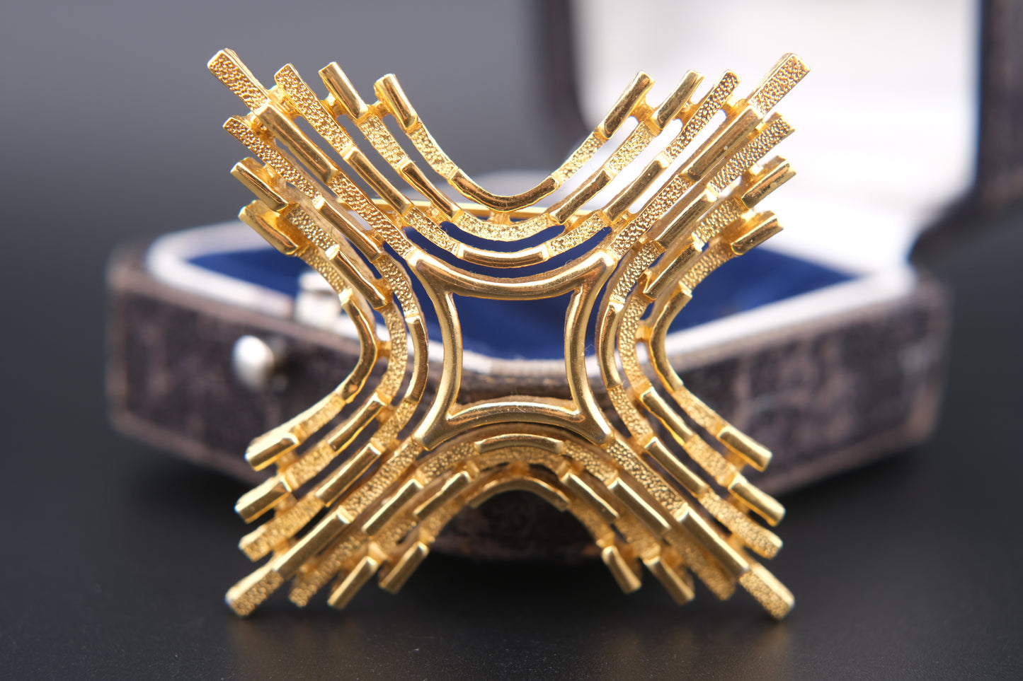 Crown Trifari Maltese Cross Brooch – Gold-Tone Modernist Design