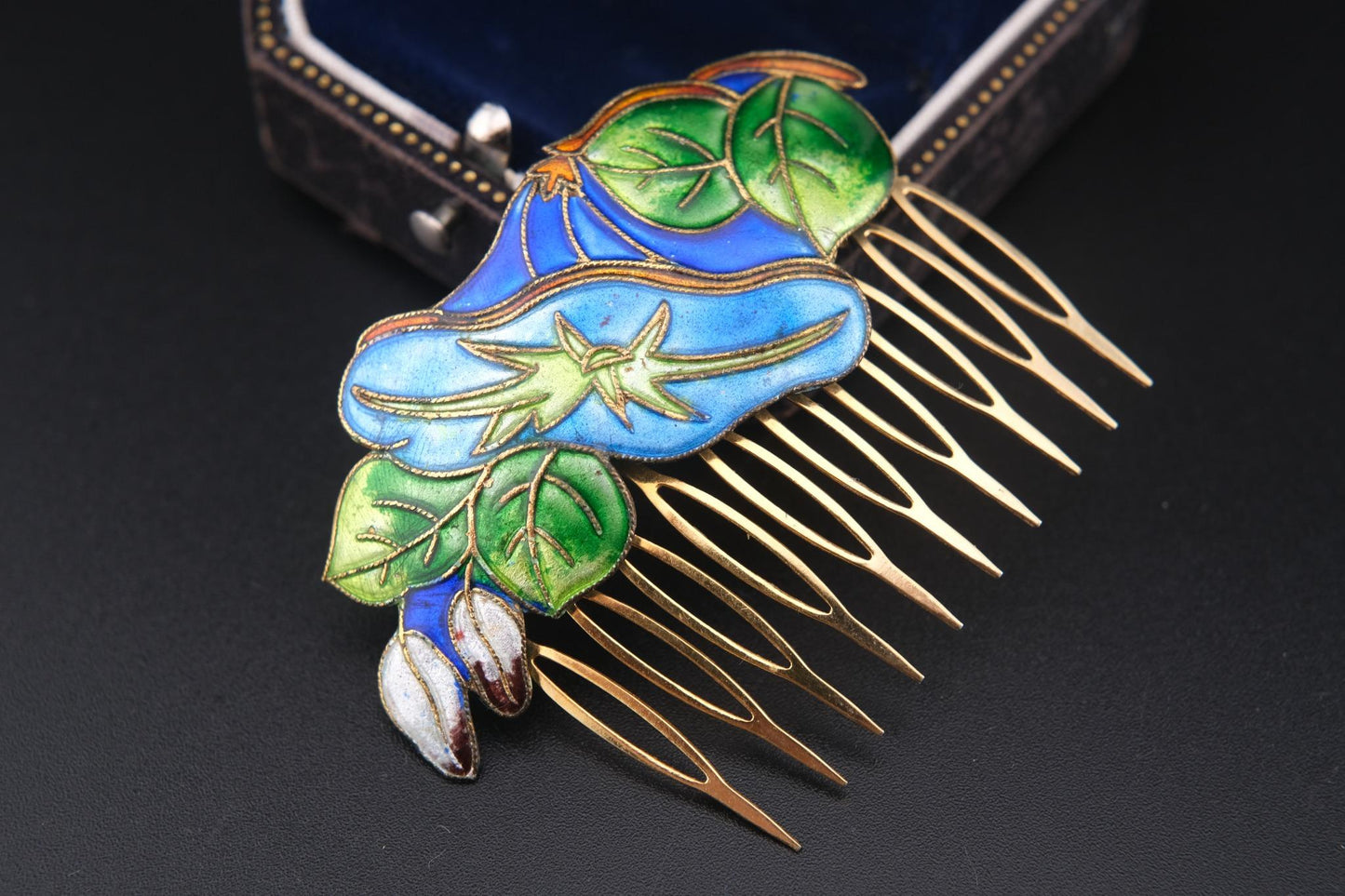 ❤️ Vintage Cloisonné Hair Comb – Multicolor Enamel Floral Design in Gold-Tone