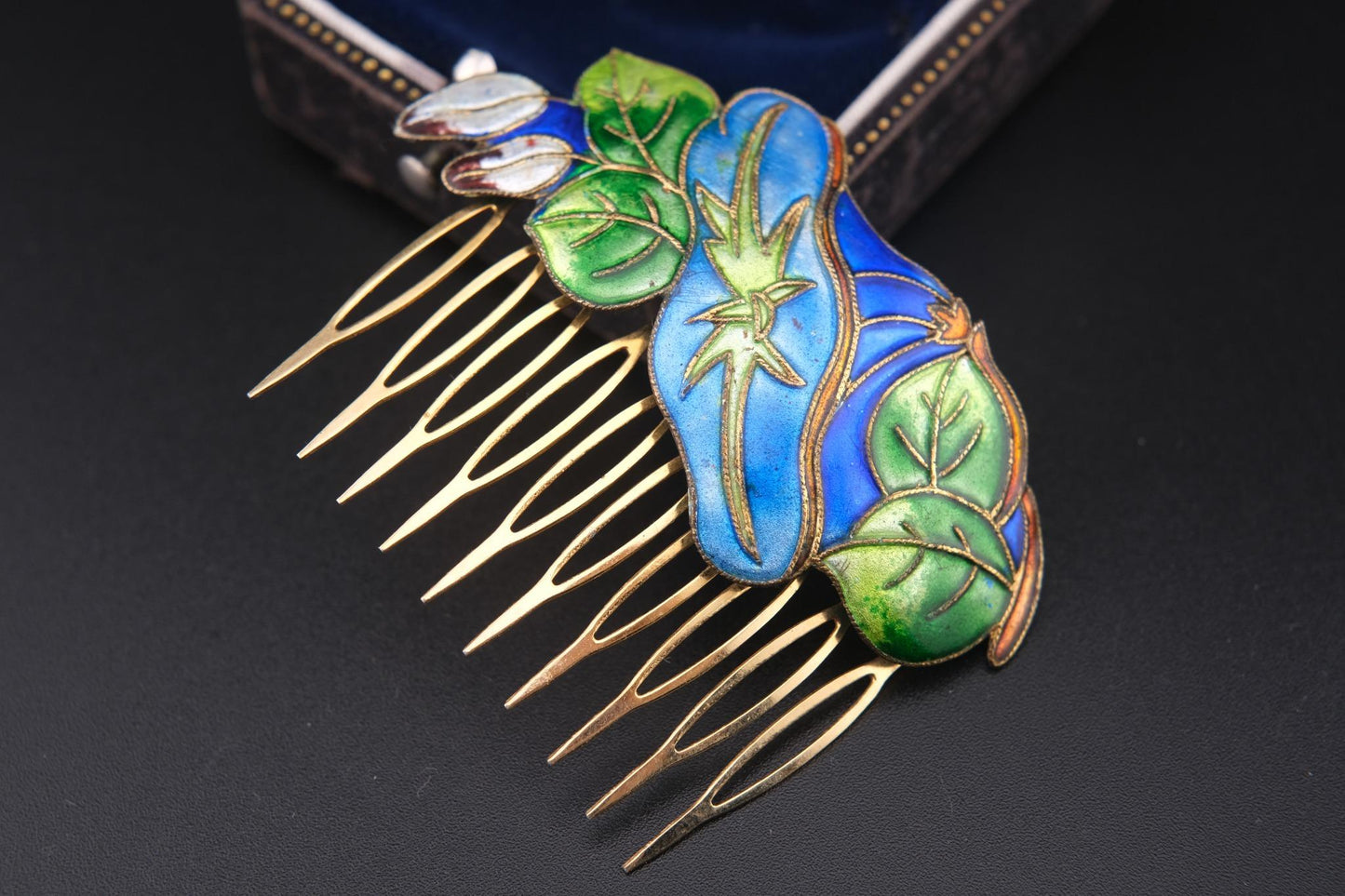 ❤️ Vintage Cloisonné Hair Comb – Multicolor Enamel Floral Design in Gold-Tone