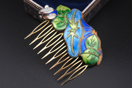 Vintage Cloisonné Enamel Hair Comb – Multicolor Floral Design – Ornate Japanese
