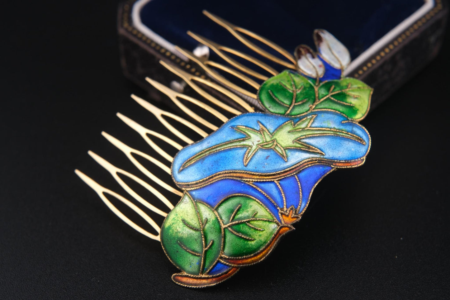 ❤️ Vintage Cloisonné Hair Comb – Multicolor Enamel Floral Design in Gold-Tone