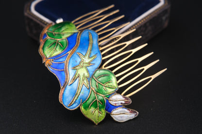 ❤️ Vintage Cloisonné Hair Comb – Multicolor Enamel Floral Design in Gold-Tone