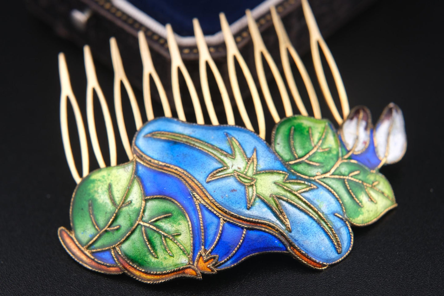 ❤️ Vintage Cloisonné Hair Comb – Multicolor Enamel Floral Design in Gold-Tone