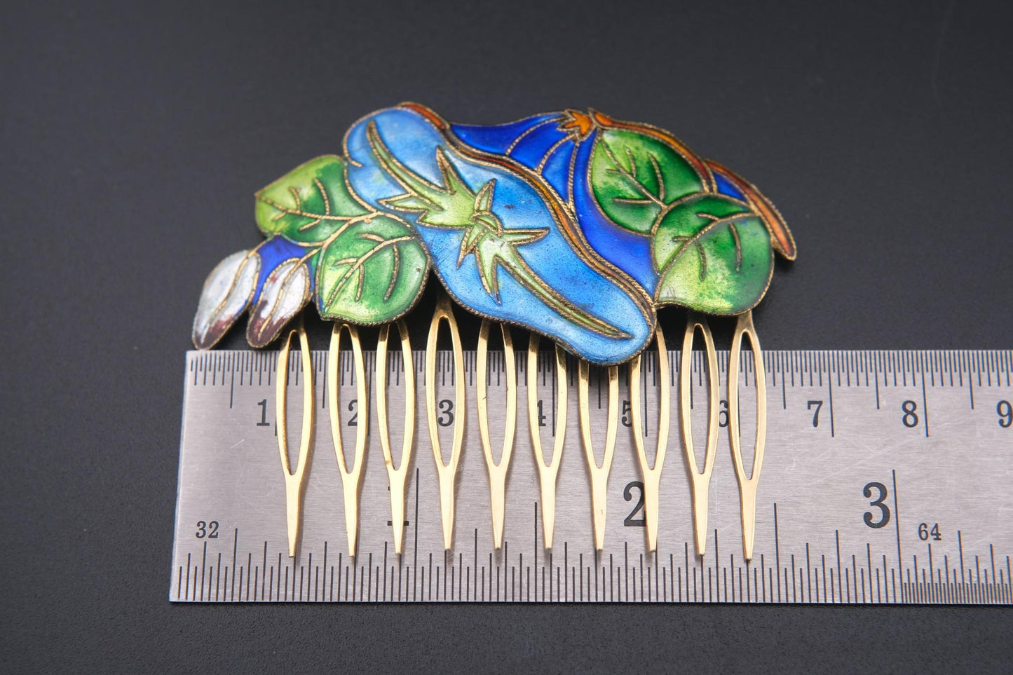 ❤️ Vintage Cloisonné Hair Comb – Multicolor Enamel Floral Design in Gold-Tone