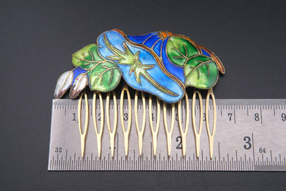 ❤️ Vintage Cloisonné Hair Comb – Multicolor Enamel Floral Design in Gold-Tone