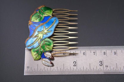 ❤️ Vintage Cloisonné Hair Comb – Multicolor Enamel Floral Design in Gold-Tone