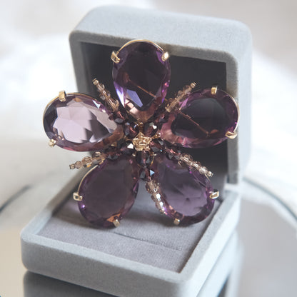 ❤️ Vintage Swarovski Amethyst Crystal Flower Brooch – 2.5” Signed Swan