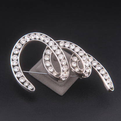 ❤️ Vintage Joconde Silver-Tone Rhinestone Sculptural Swirl Brooch – Statement Piece