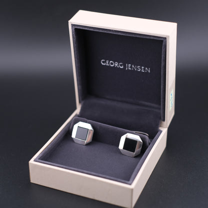 Vintage Georg Jensen Sterling Silver & Onyx Cufflinks No. 202 – With Original Box