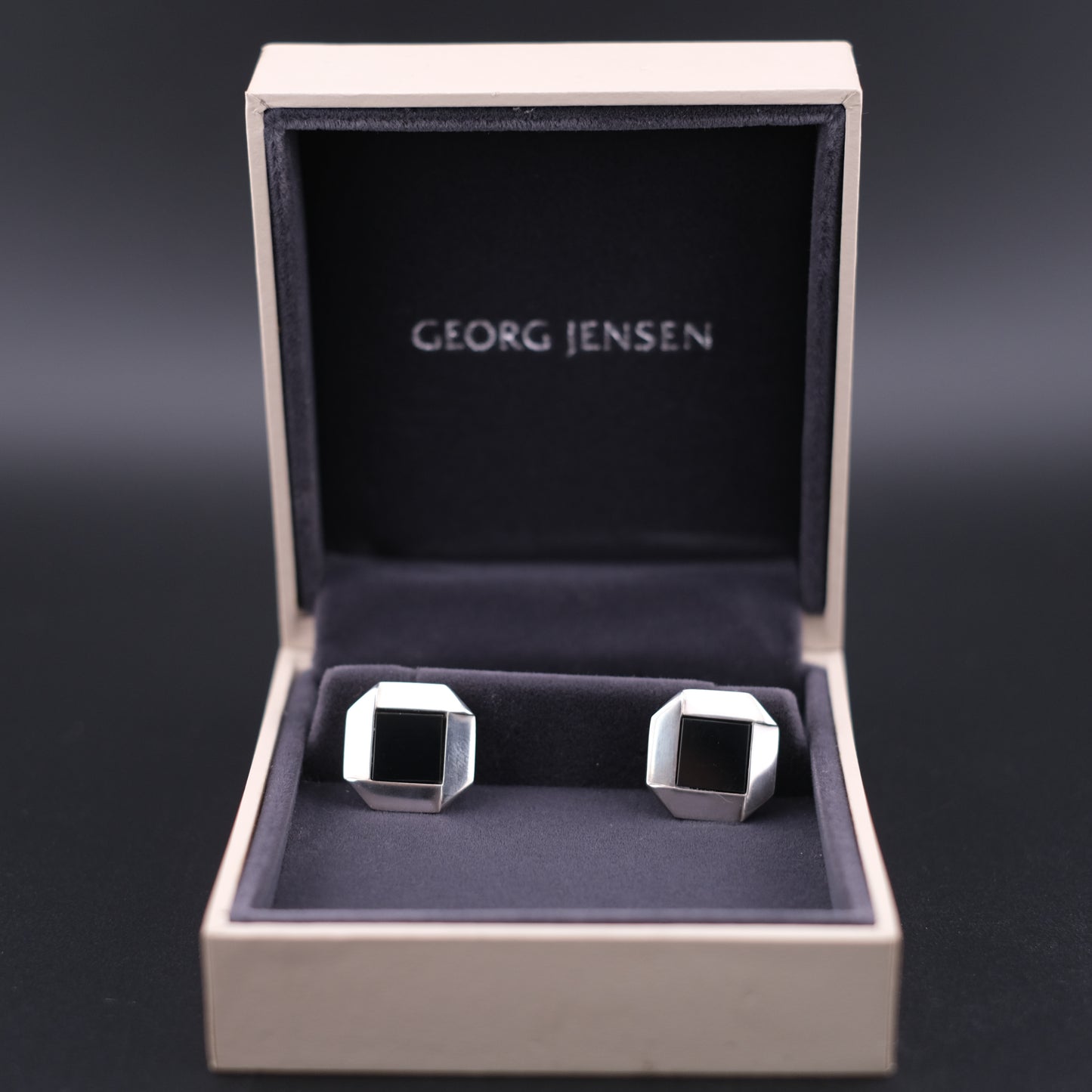 Vintage Georg Jensen Sterling Silver & Onyx Cufflinks No. 202 – With Original Box