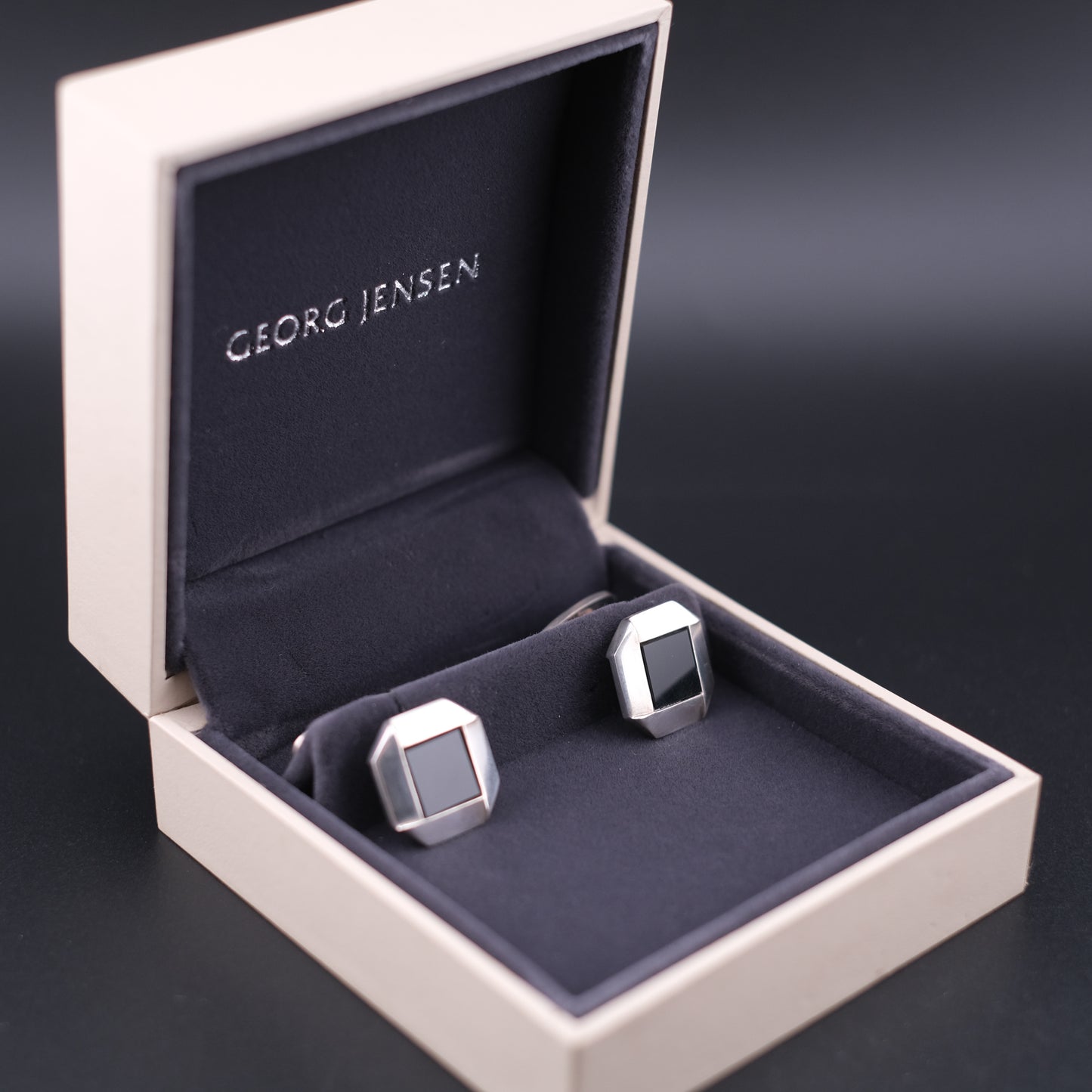 Vintage Georg Jensen Sterling Silver & Onyx Cufflinks No. 202 – With Original Box