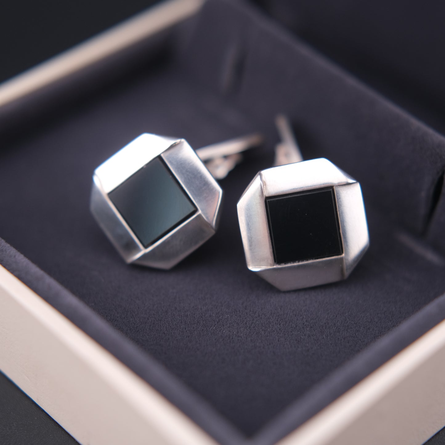 Vintage Georg Jensen Sterling Silver & Onyx Cufflinks No. 202 – With Original Box