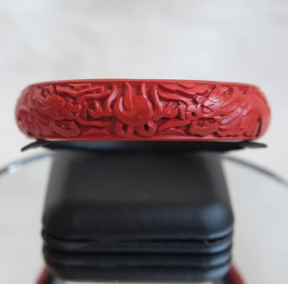 ❤️ Vintage Cinnabar Double Dragon Carved Bangle