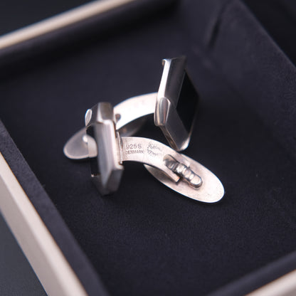 Vintage Georg Jensen Sterling Silver & Onyx Cufflinks No. 202 – With Original Box