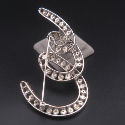 ❤️ Vintage Joconde Silver-Tone Rhinestone Sculptural Swirl Brooch – Statement Piece