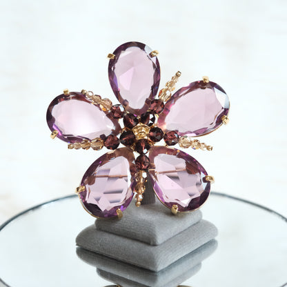 ❤️ Vintage Swarovski Amethyst Crystal Flower Brooch – 2.5” Signed Swan