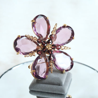 ❤️ Vintage Swarovski Amethyst Crystal Flower Brooch – 2.5” Signed Swan