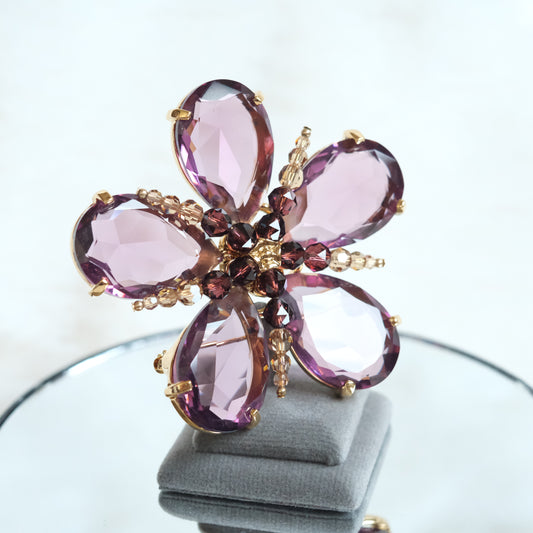 ❤️ Vintage Swarovski Amethyst Crystal Flower Brooch – 2.5” Signed Swan