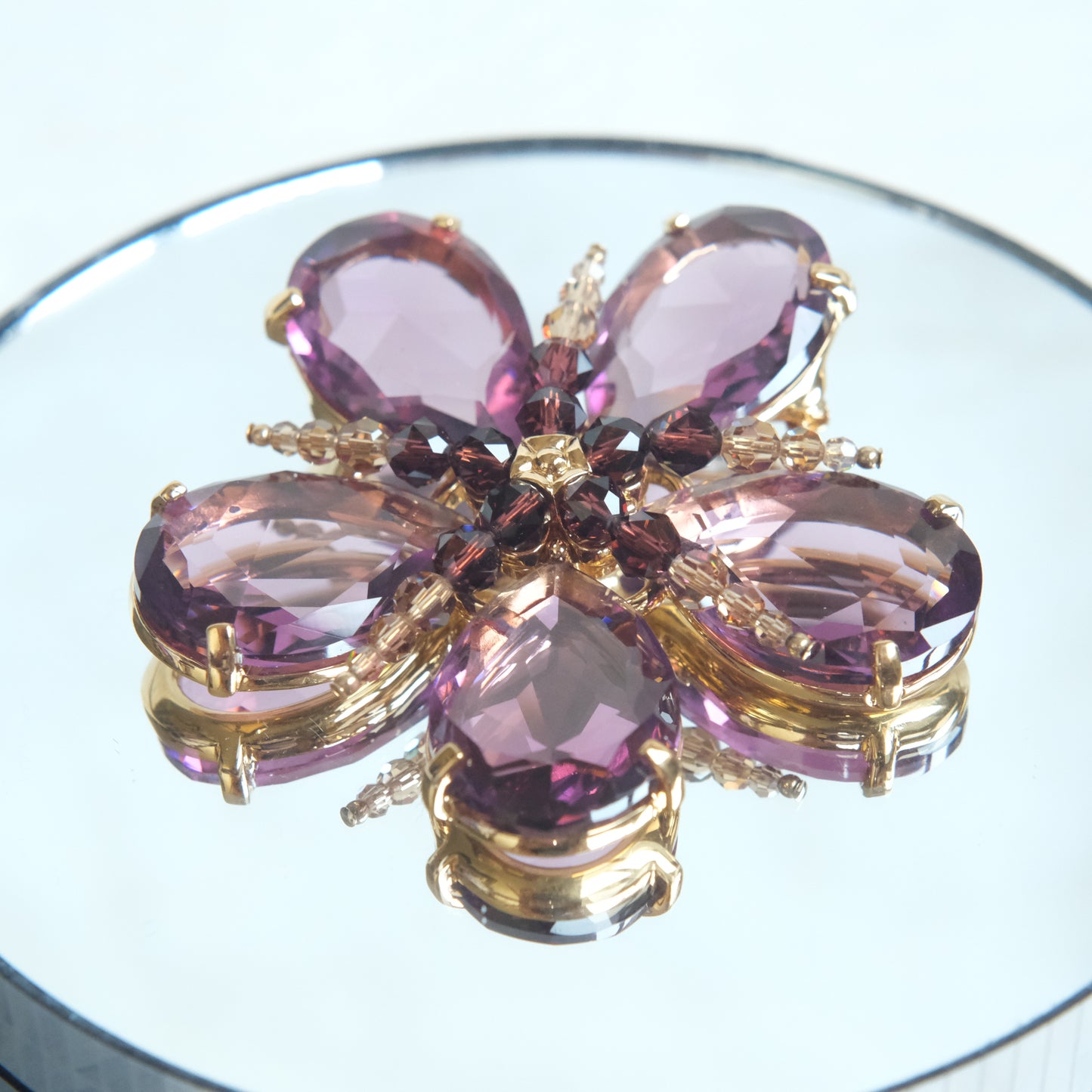 ❤️ Vintage Swarovski Amethyst Crystal Flower Brooch – 2.5” Signed Swan