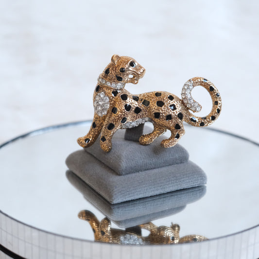 Vintage Attwood Leopard Brooch – Gold Tone & Crystal – Boxed
