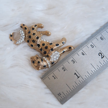 ❤️ Vintage Attwood Leopard Brooch – Gold Tone & Crystal – Boxed