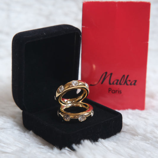 ❤️ Malka Paris Gold Tone Crystal Scarf Ring