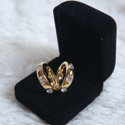 ❤️ Malka Paris Gold Tone Crystal Scarf Ring