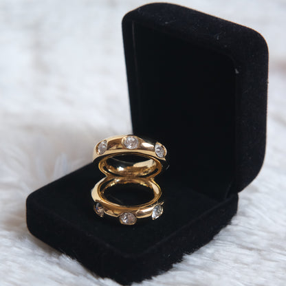 ❤️ Malka Paris Gold Tone Crystal Scarf Ring