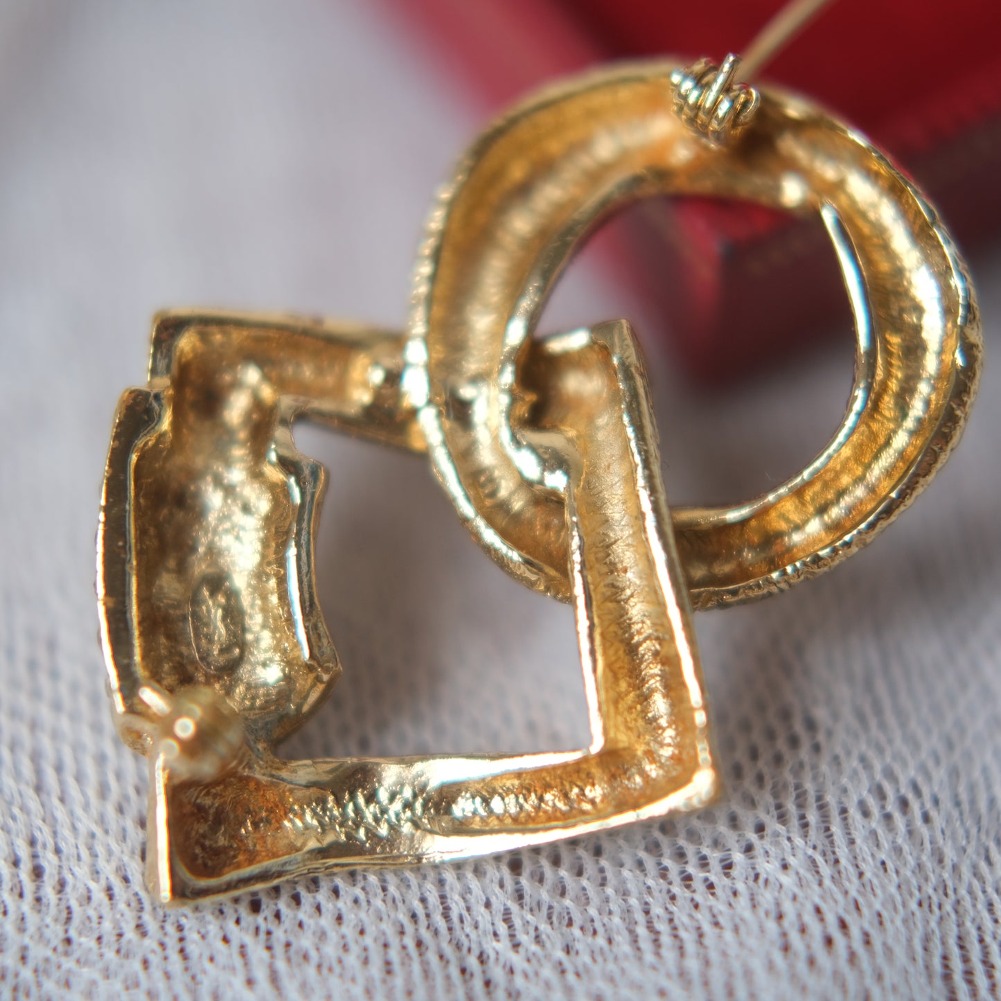 Vintage Yves Saint Laurent Geometric Circle & Square Brooch with Pave Crystals, Gold-Tone