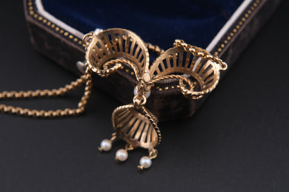 Vintage Vandell 12K Gold-Filled Necklace & Earrings Set with Faux Pearls